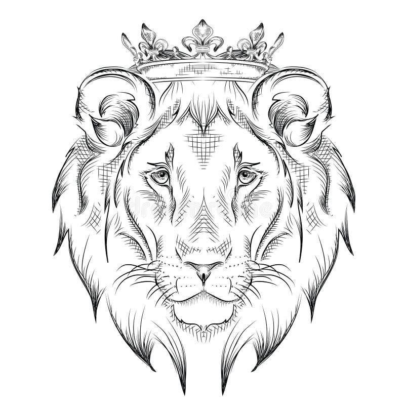 Ethnic hand drawing head of lion wearing a crown. totem / tattoo design. Use for print, posters, t-shirts. Ethnic hand drawing head of lion wearing a crown. totem / tattoo design. Use for print, posters, t-shirts.