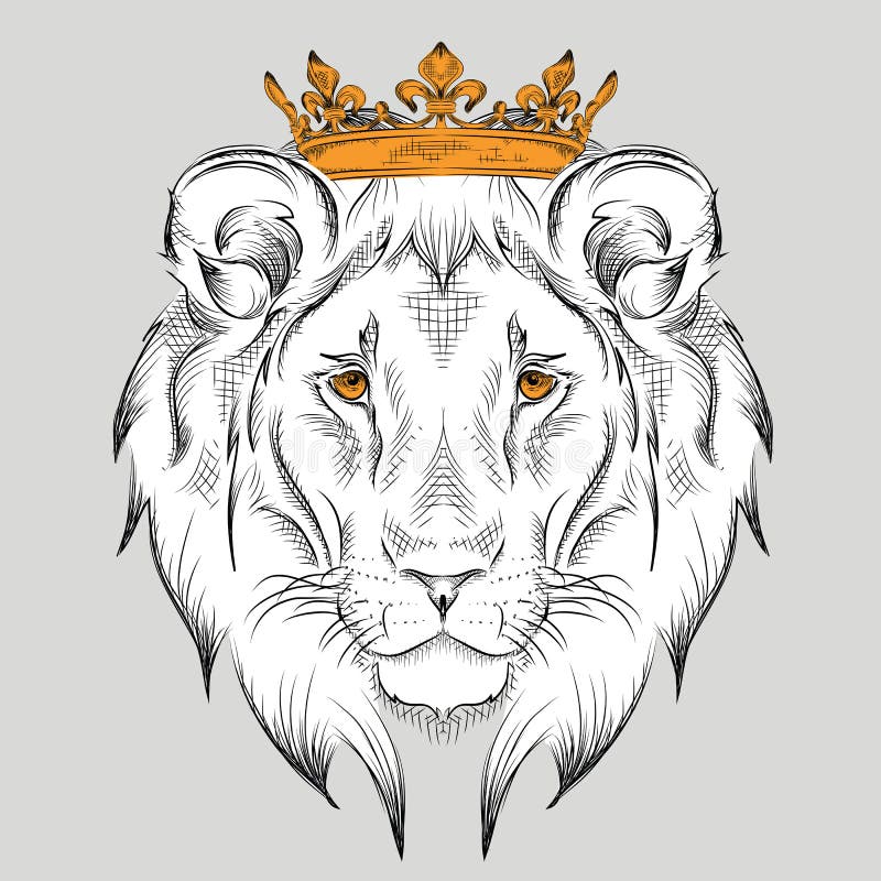 Ethnic hand drawing head of lion wearing a crown. totem / tattoo design. Use for print, posters, t-shirts. Vector. Ethnic hand drawing head of lion wearing a crown. totem / tattoo design. Use for print, posters, t-shirts. Vector