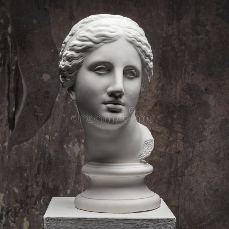Cabeça de mármore branca da jovem mulher Escultura da arte da estátua da cara de pedra Monumento bonito antigo da mulher