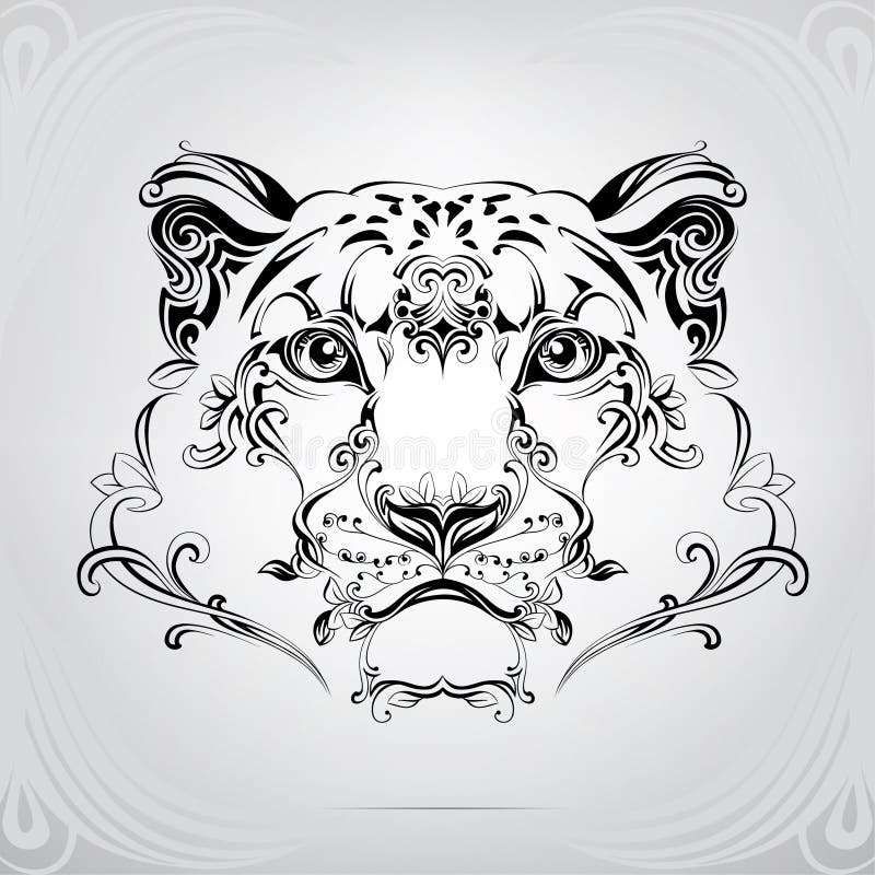 A cabeça de um leopardo-da-neve num ornamento. ilustração vetorial
