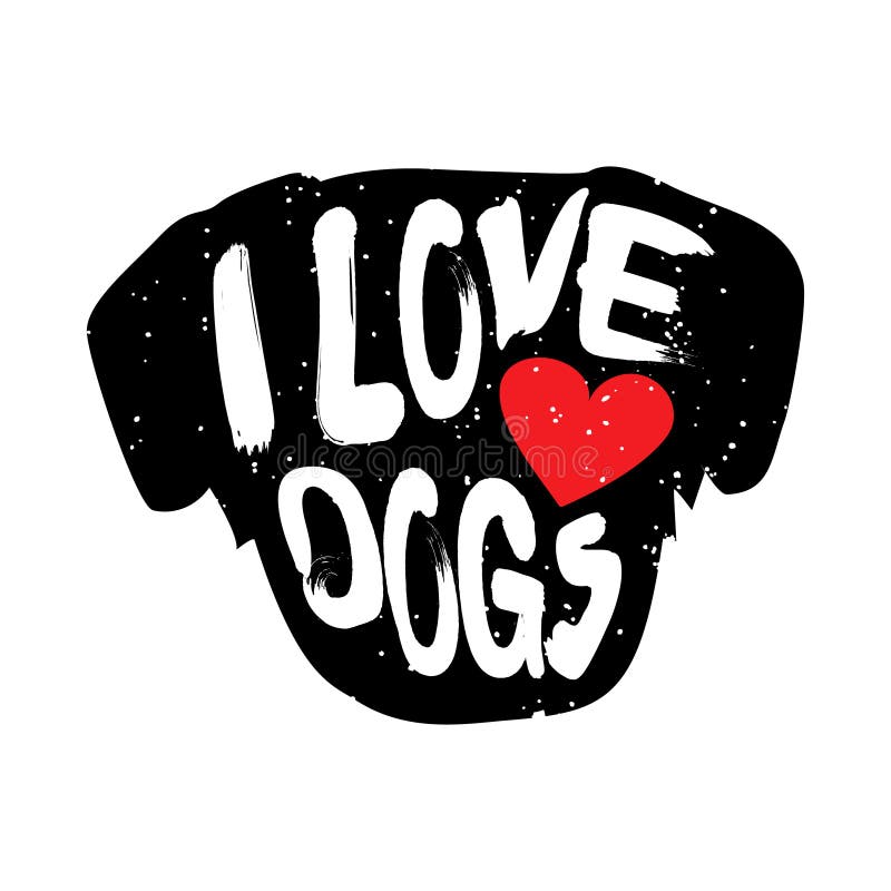 A cabeça do cão com coração e a rotulação text cães do amor de I ilustração stock A cabeça do cão com coração e a rotulação text cães do amor de I ilustração stock