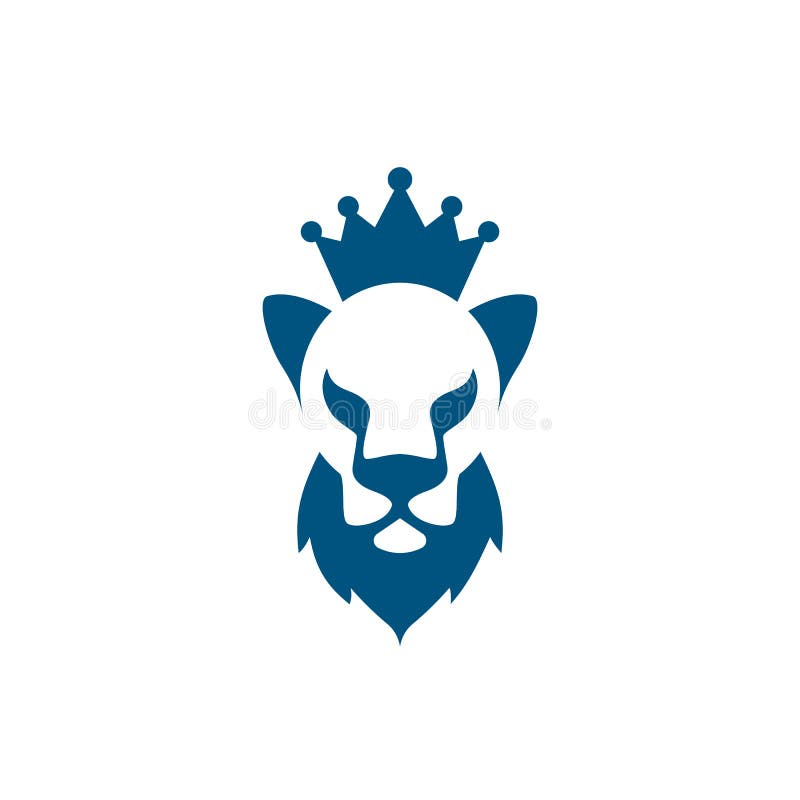Cabeça do leão com ícone da barba e da coroa Ideia do logotipo do rei do leão ilustração royalty free Cabeça do leão com ícone da barba e da coroa Ideia do logotipo do rei do leão ilustração royalty free