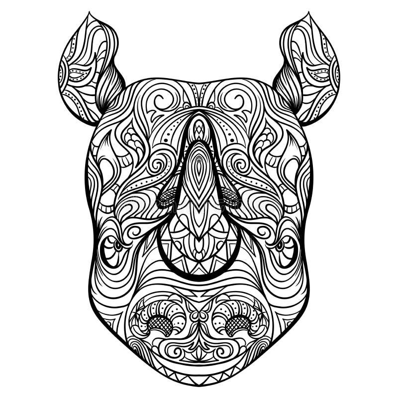 Cabeça do rinoceronte com ornamento Tatuagem Art Bandeira retro, cartão, registro da sucata t-shirt, saco, cartão, cartaz