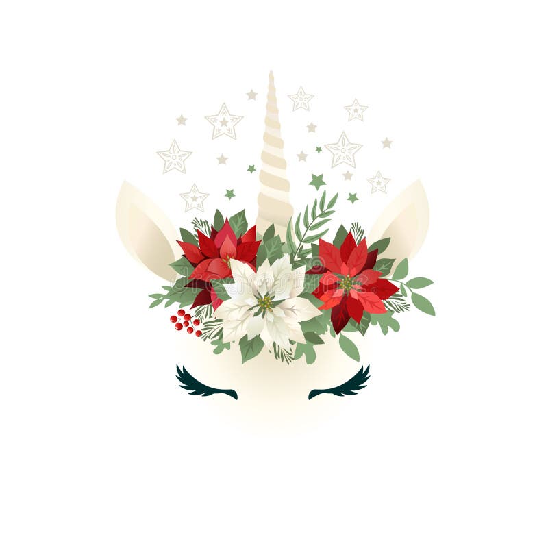 Cabeça do unicórnio tirado mão com a grinalda floral no fundo branco ilustração royalty free Cabeça do unicórnio tirado mão com a grinalda floral no fundo branco ilustração royalty free