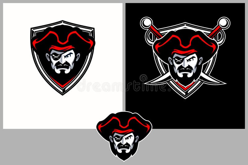 Cabeça irritada surpreendente e original dos desenhos animados do pirata com molde do crachá do vetor do protetor ilustração do vetor Cabeça irritada surpreendente e original dos desenhos animados do pirata com molde do crachá do vetor do protetor ilustração do vetor