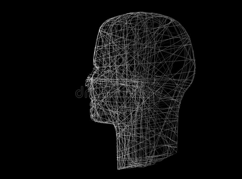 Cabeça modelo cortada afastado O modelo de Wireframe com conexão alinha no preto, 3d ilustração do vetor Cabeça modelo cortada afastado O modelo de Wireframe com conexão alinha no preto, 3d ilustração do vetor