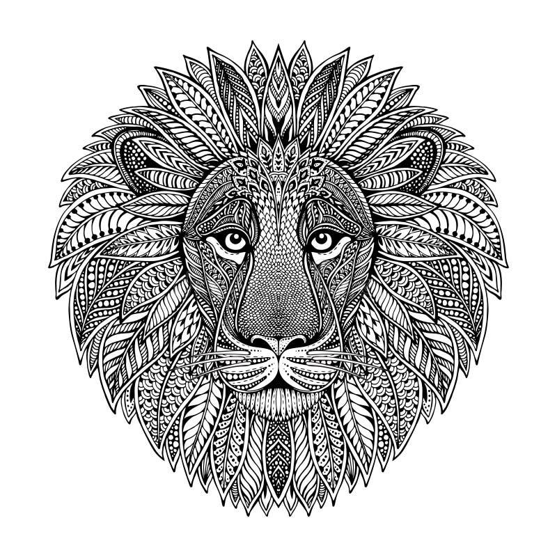 Cabeça ornamentado gráfica tirada mão do leão ilustração stock Cabeça ornamentado gráfica tirada mão do leão ilustração stock