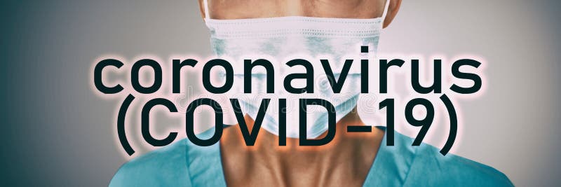 Cabeçalho de texto coronavirus covid19 para diretrizes de prevenção de vírus corona banner de fundo com máscara cirúrgica facial