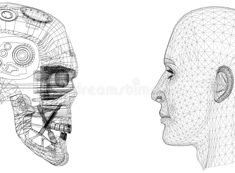 Cabeças abstratas do ser humano e do robô - isoladas ilustração stock Cabeças abstratas do ser humano e do robô - isoladas ilustração stock