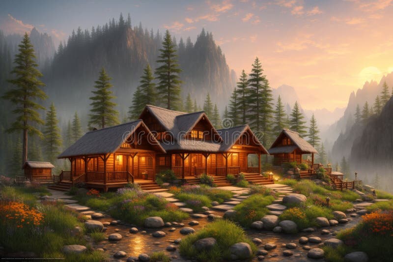 Cabin in the mountains royalty free illustration