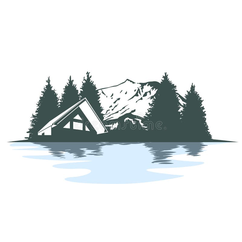 Cabin Rental mountain nature view lake stock illustration
