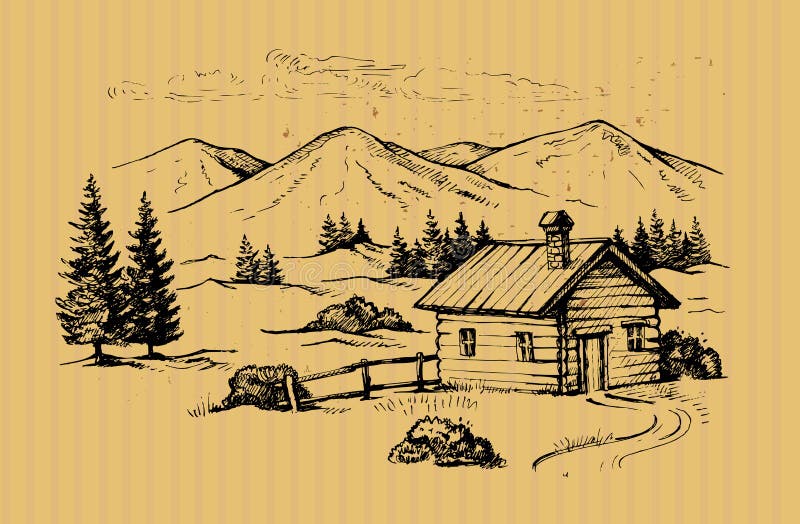 Cabina di legno in montagne illustrazione di stock Cabina di legno in montagne illustrazione di stock