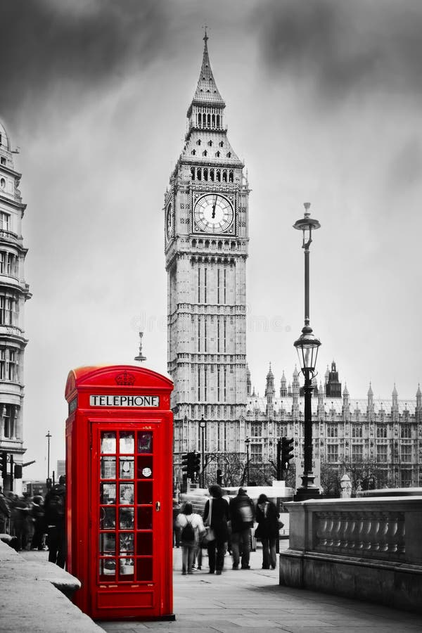 Cabina y Big Ben de teléfono roja en Londres, Inglaterra Reino Unido.