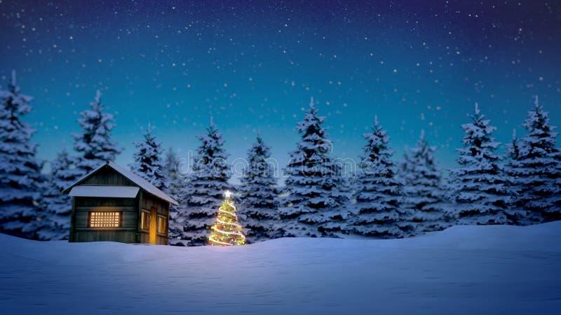 Cabina y árbol de navidad de madera stock de ilustración Cabina y árbol de navidad de madera stock de ilustración