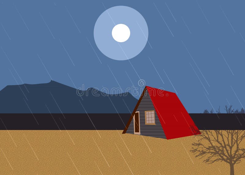 Cabine op het strand in de regen vector illustratie Cabine op het strand in de regen vector illustratie