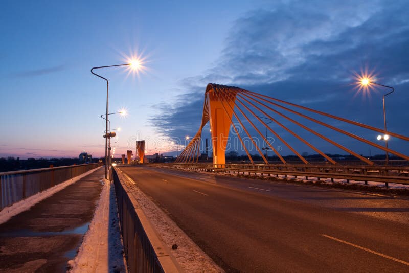 Cable bridge at evening