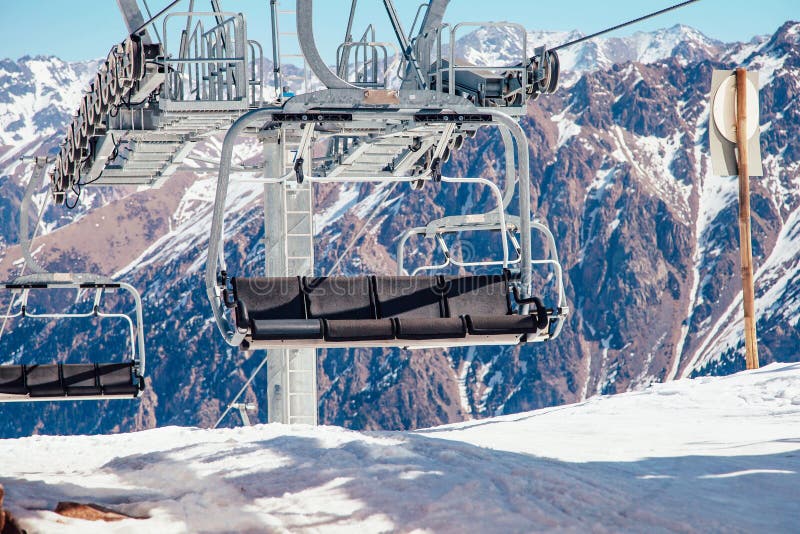 Cable Car in the Beautiful Winter Snow Mountains Stock Photo Image of