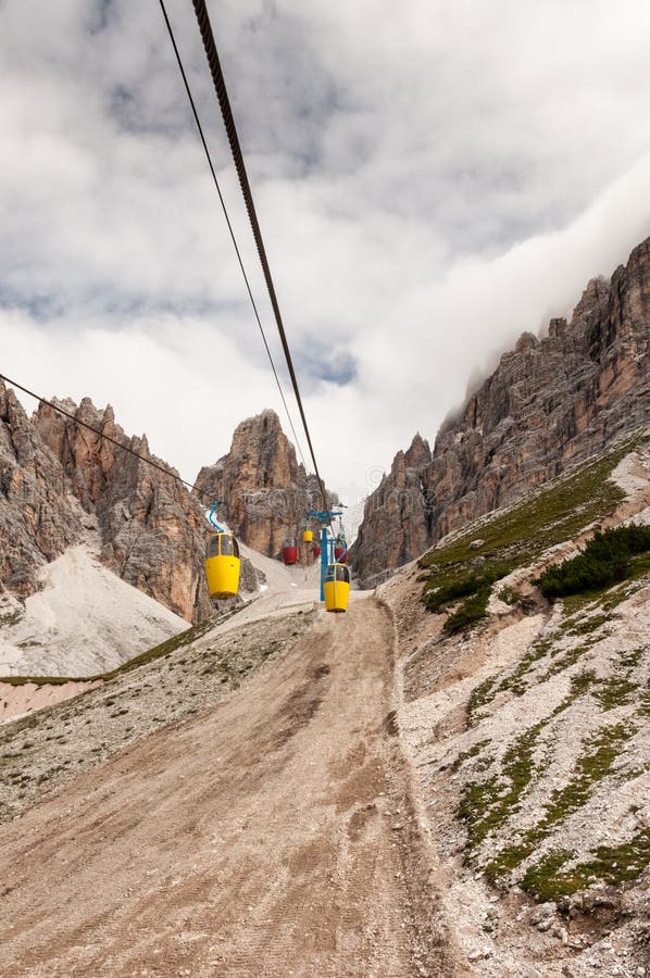 Cable car in the Dolomites editorial stock image. Image of rocky 56866279