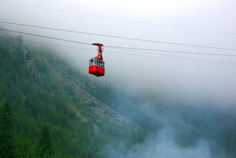 Cable car through fog