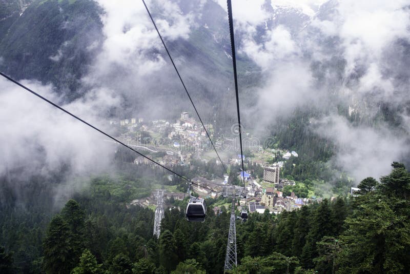 Cable Car on the Mountain Slope Cable Cars Running Up and Down Stock Photo Image of climb