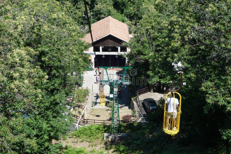 Cable Car on the Mountains of Monte Capanne, Elba, Italy Stock Image