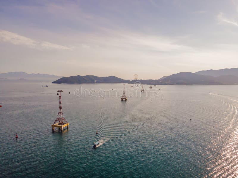 The Cable Car at Nha Trang Beach. Aerial View from Drone Stock Image