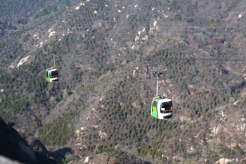 Cable car over the Great Wall of China.