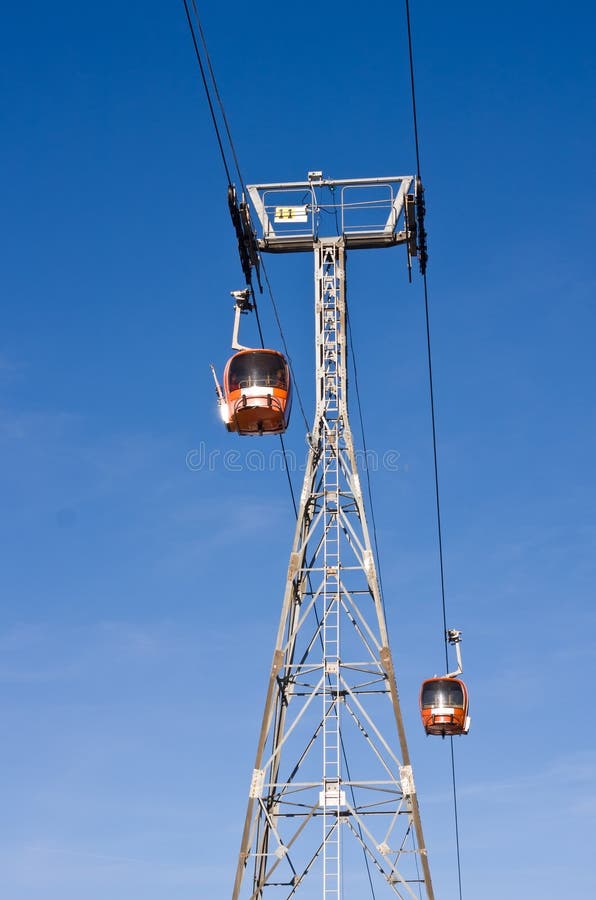 Cable car ski lift over mountain landscape