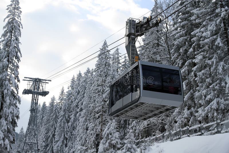 Cable car in snowy forest stock photo. Image of natural 37786304