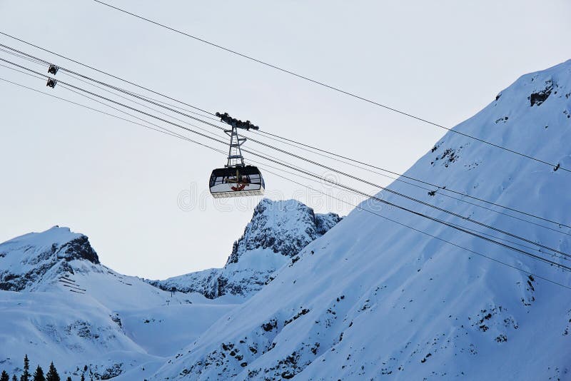 Cable Car with Snowy Mountains Editorial Photo Image of high, sunset 129796311