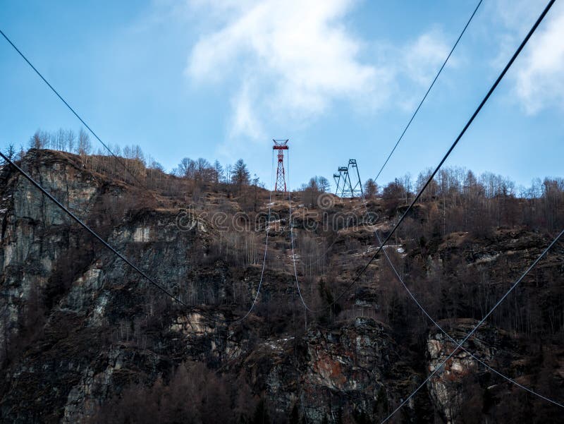 Cable car support cables stock image. Image of mountain 137871861