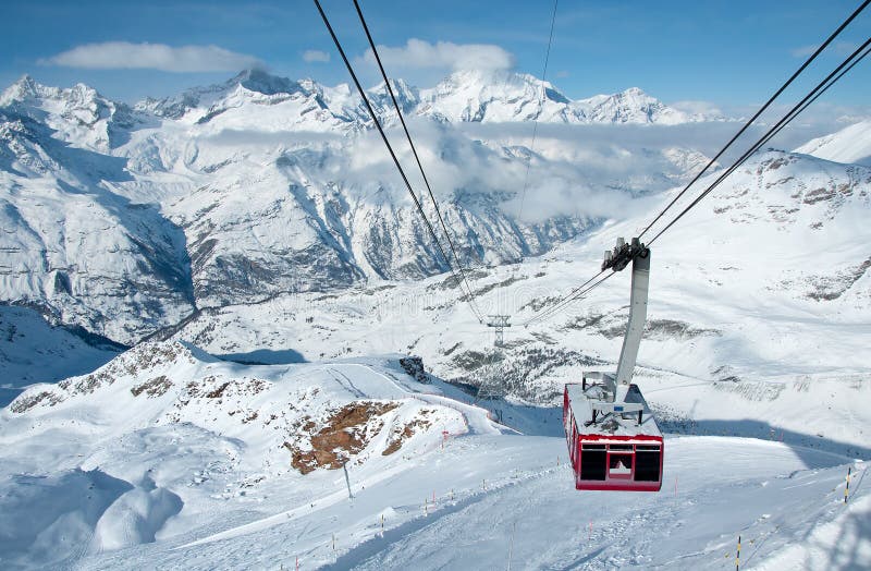 Cable Car in the Swiss Alps Stock Image Image of alpine, suspended