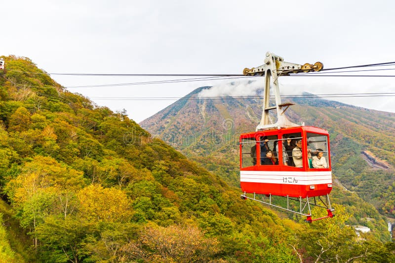 Cable car and tourist at Akechidaira plateau in autumn at Akechidaira Ropeway Station, Nikko, Japan. stock photography Cable car and tourist at Akechidaira plateau in autumn at Akechidaira Ropeway Station, Nikko, Japan. stock photography