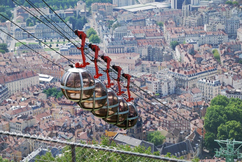 Cable Cars Over the City Grenoble. Stock Photo Image of city
