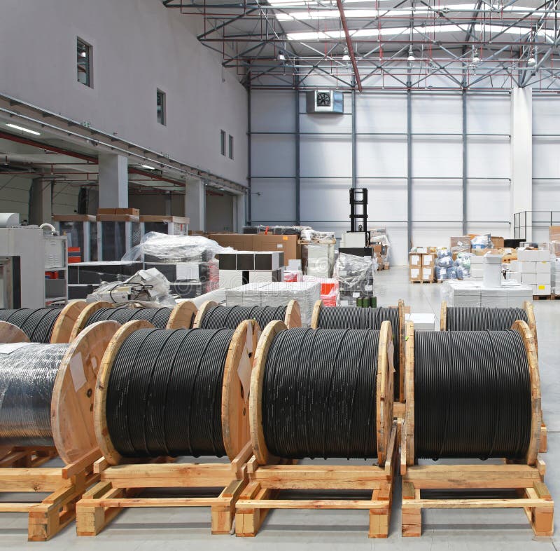 Cable Coils Warehouse stock image. Image of construction 76162067