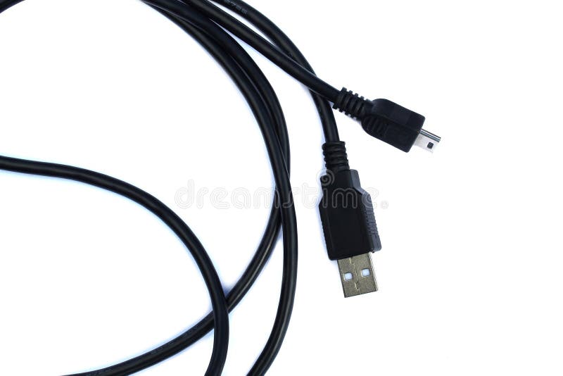 The black cable for connection lies on a white isolated background. royalty free stock images
