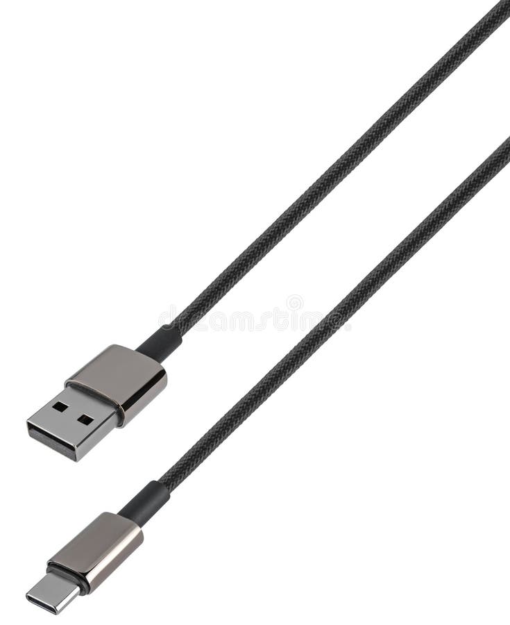 Cable and Connector USB, TypeC, on White Background Stock Photo