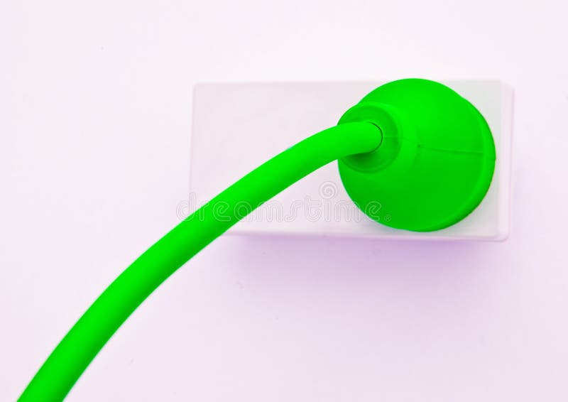Cable connects to green power stock photography
