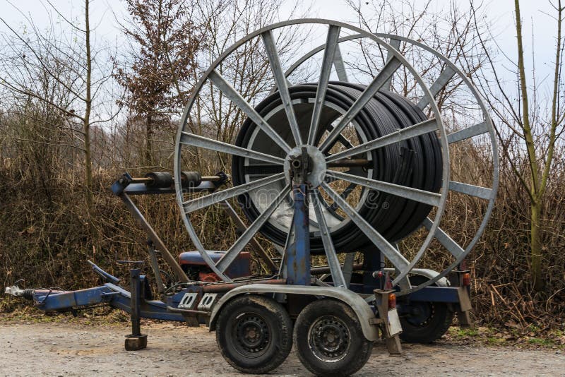 Cable drums with fiber optic cable royalty free stock photos