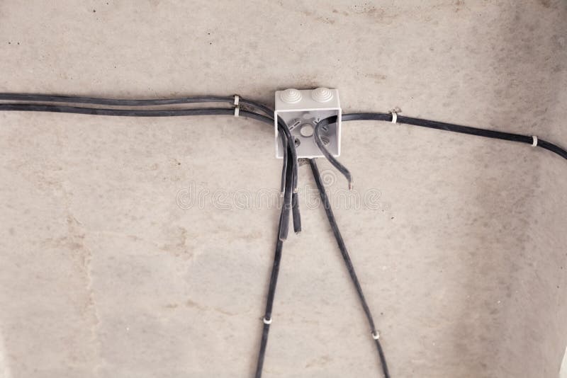 Cable Laying the Ceiling. Electrical Wires on the Wall. Wiring