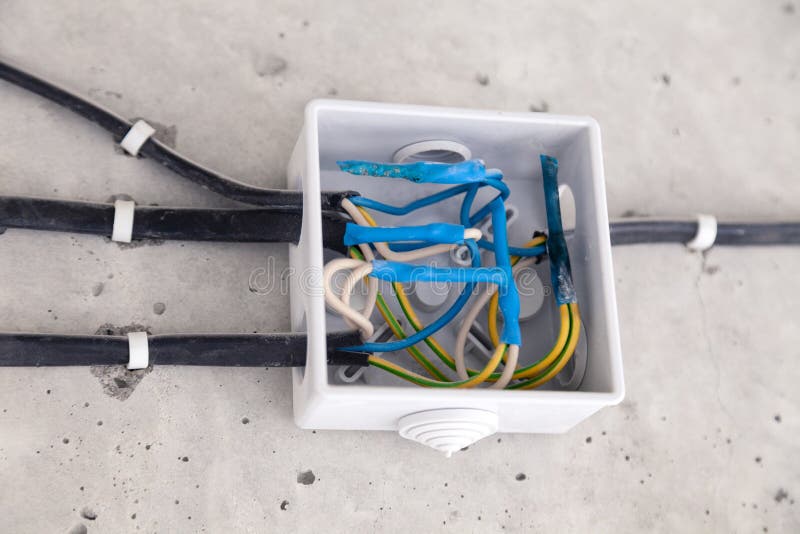 Cable Laying Ceiling. Electrical Wires on Wall. Wiring Replacement