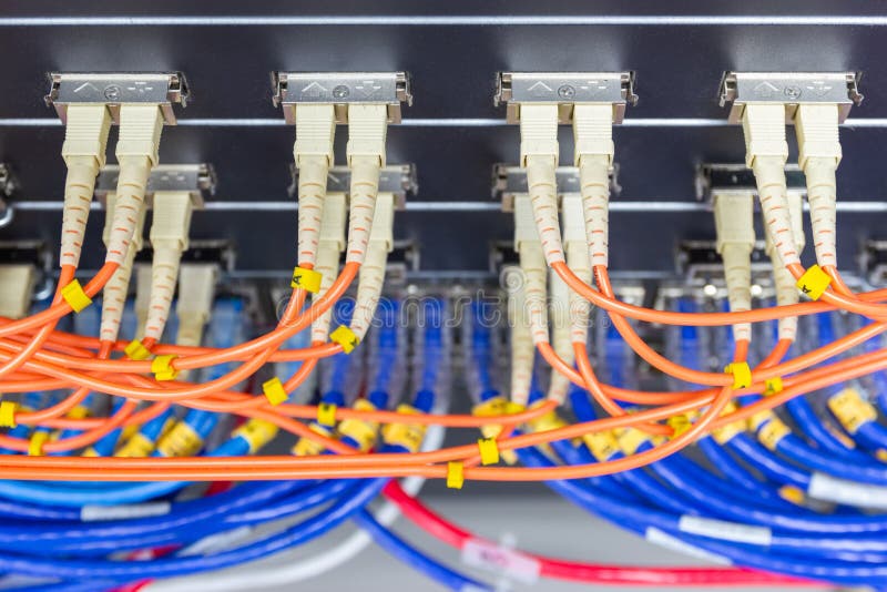 Cable Network , Fiber Optic Cable Connect To Switch Port in Server Room Stock Photo Image of
