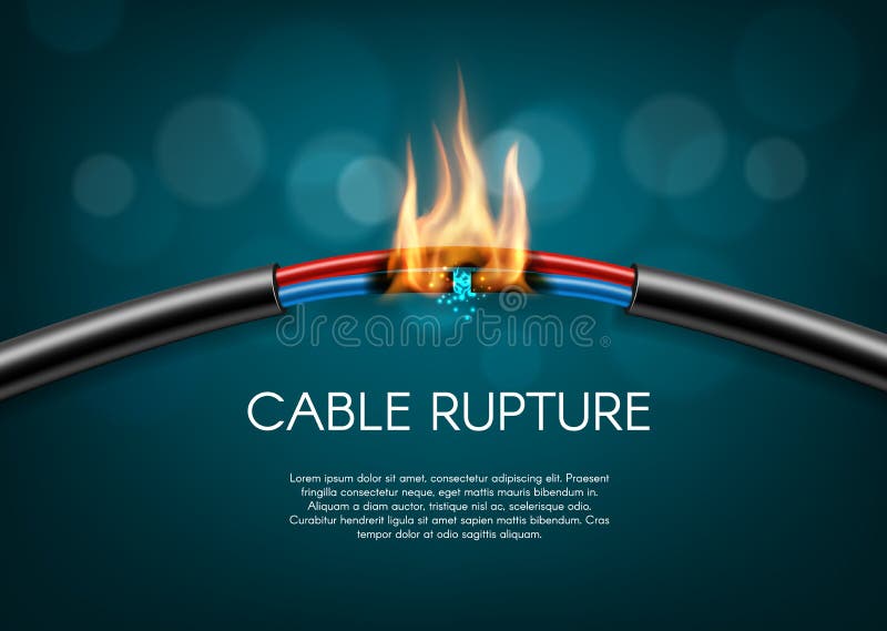 Cable Rupture Break, Electric Power Wire Sparks Stock Vector