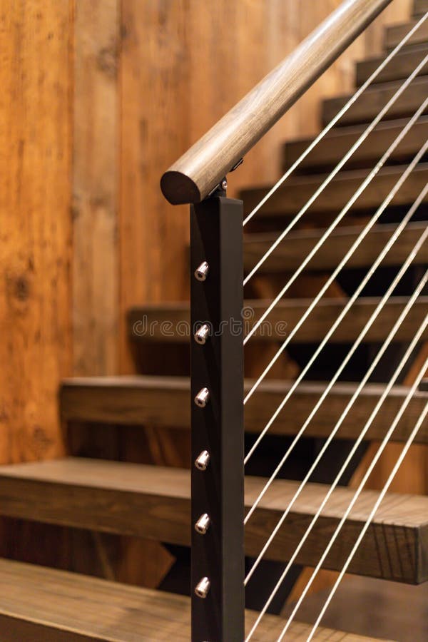 Cable Stair Railing Detail with Wood Treads