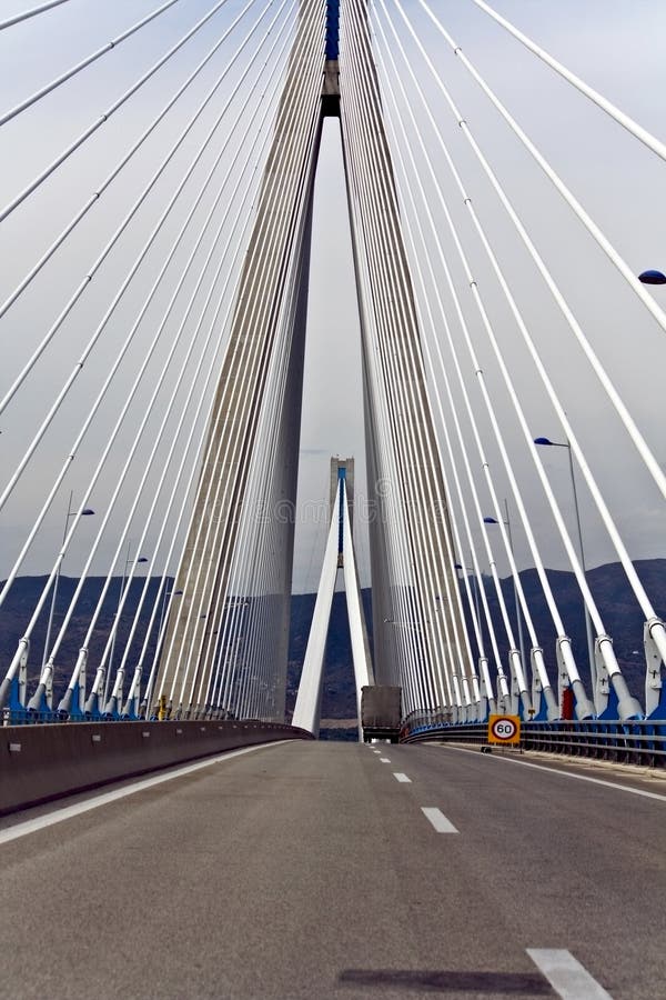 Cable stayed bridge in Greece stock images