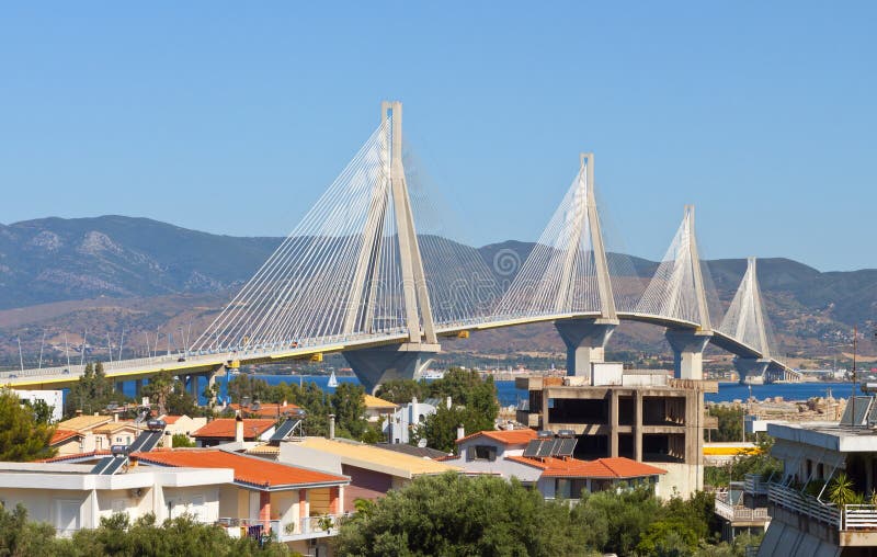 Cable stayed bridge at Patra in Greece royalty free stock photo