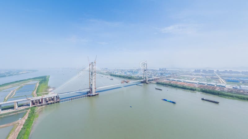 Cable-stayed bridge under construction on Yangtze River