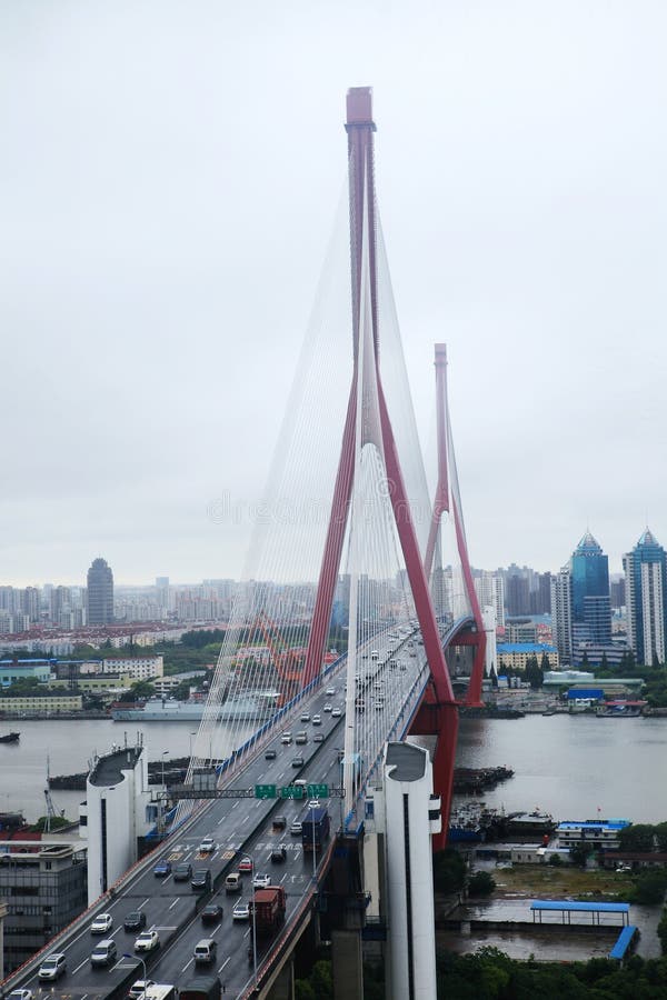 Cable-stayed suspension bridge royalty free stock images