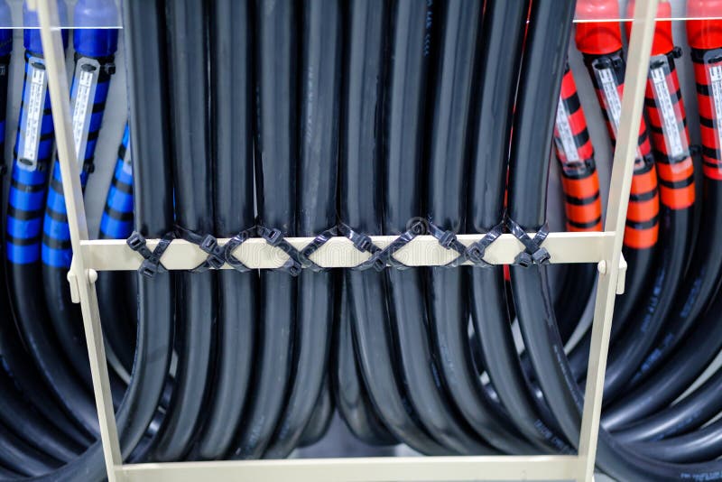 Cable tray with electrical wiring arranged on ceiling ,Cable tray epoxy dark grey : Houses runs of control and power cable used f