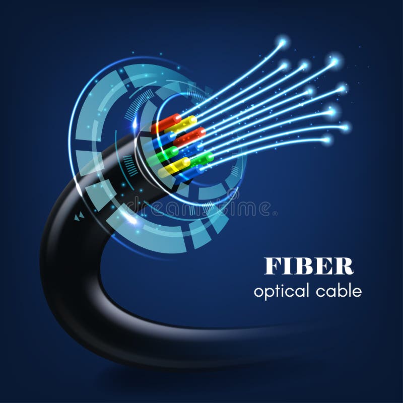 Cable or Wire with Glowing Optical Fibers, Vector Stock Vector